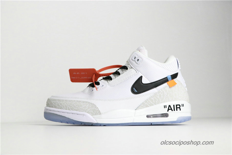 Férfi Off-White x Air Jordan 3 Retro AJ3 Fehér/Szürke/Fekete Cipők (136064-111)