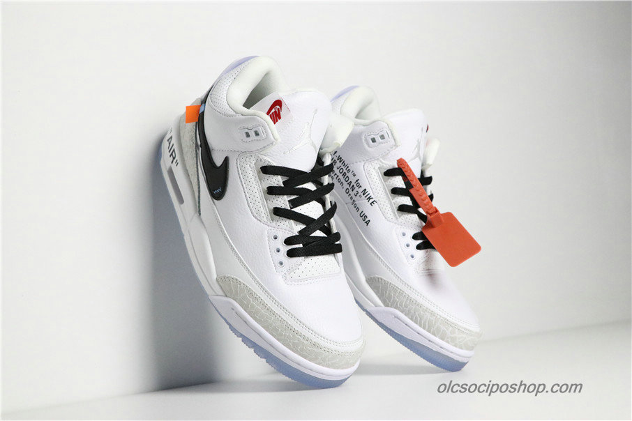 Férfi Off-White x Air Jordan 3 Retro AJ3 Fehér/Szürke/Fekete Cipők (136064-111)