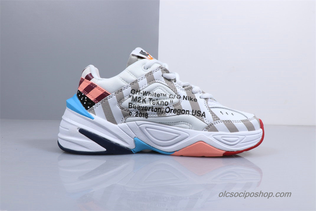 Off-White Nike M2K Tekno Fehér/Szürke/Világoskék Cipők (AO3108-680)