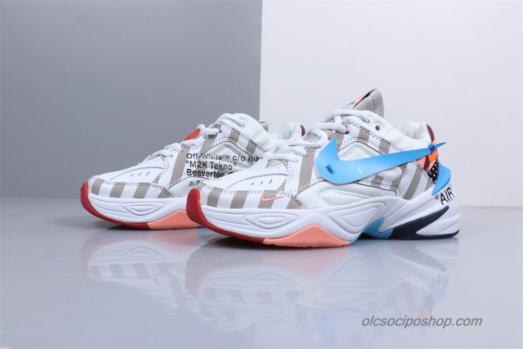 Off-White Nike M2K Tekno Fehér/Szürke/Világoskék Cipők (AO3108-680)