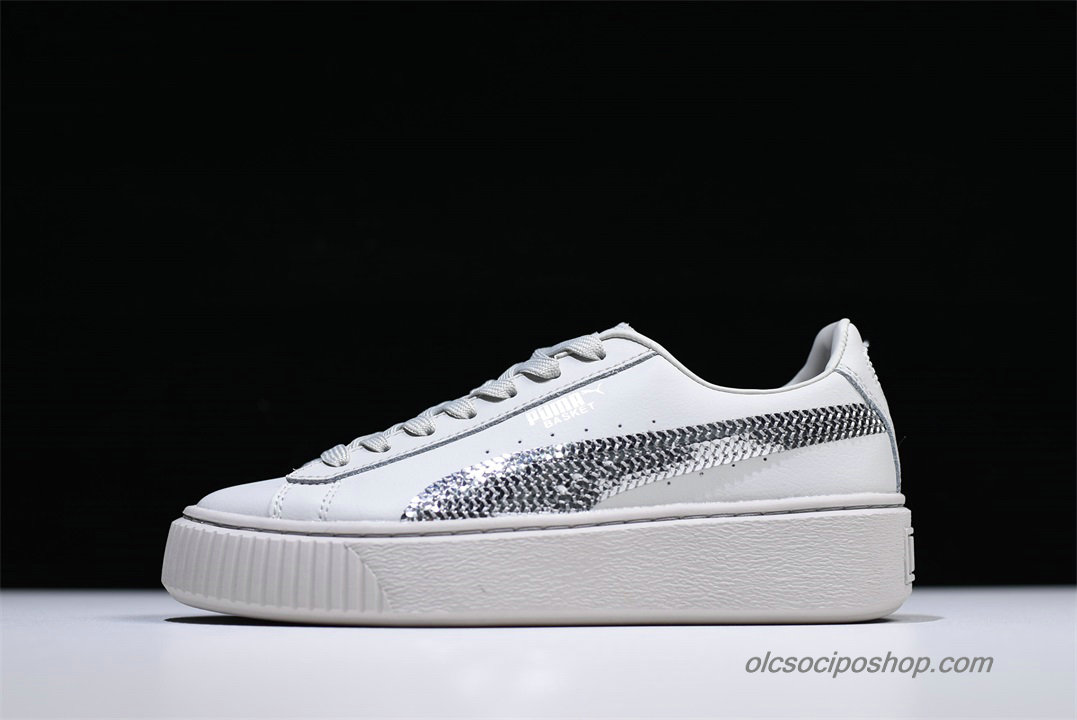 Női Puma Basket Platform Bling JR Fehér/Ezüst Cipők (367237-02)