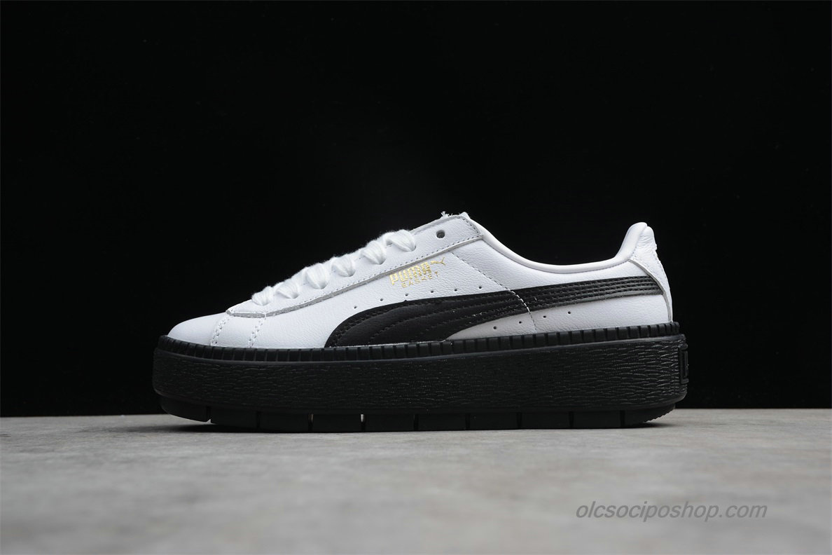 Női Puma Basket Platform Trace Leather Fekete/Fehér Cipők (366109-02)