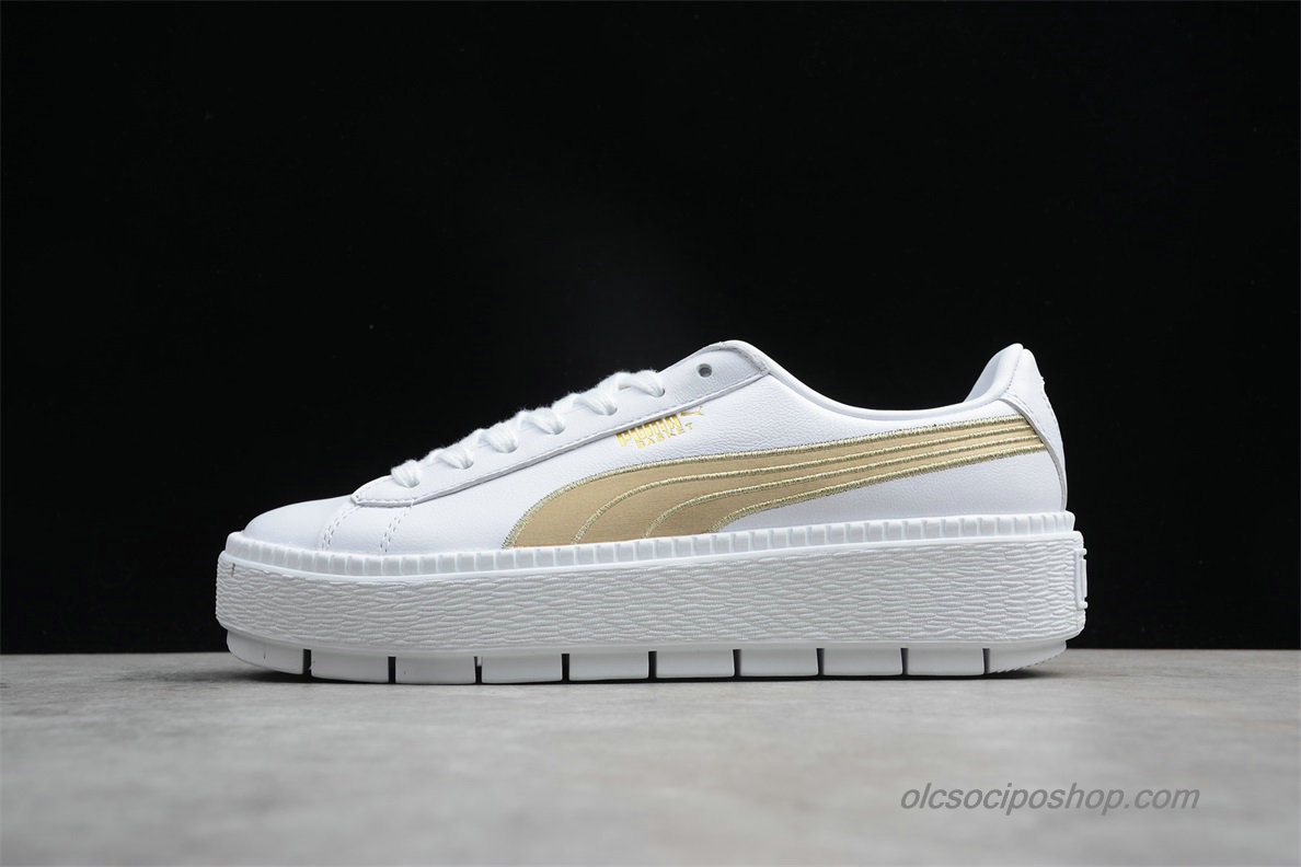 Női Puma Basket Platform Trace Varsity Fehér/Arany Cipők (367728-02)