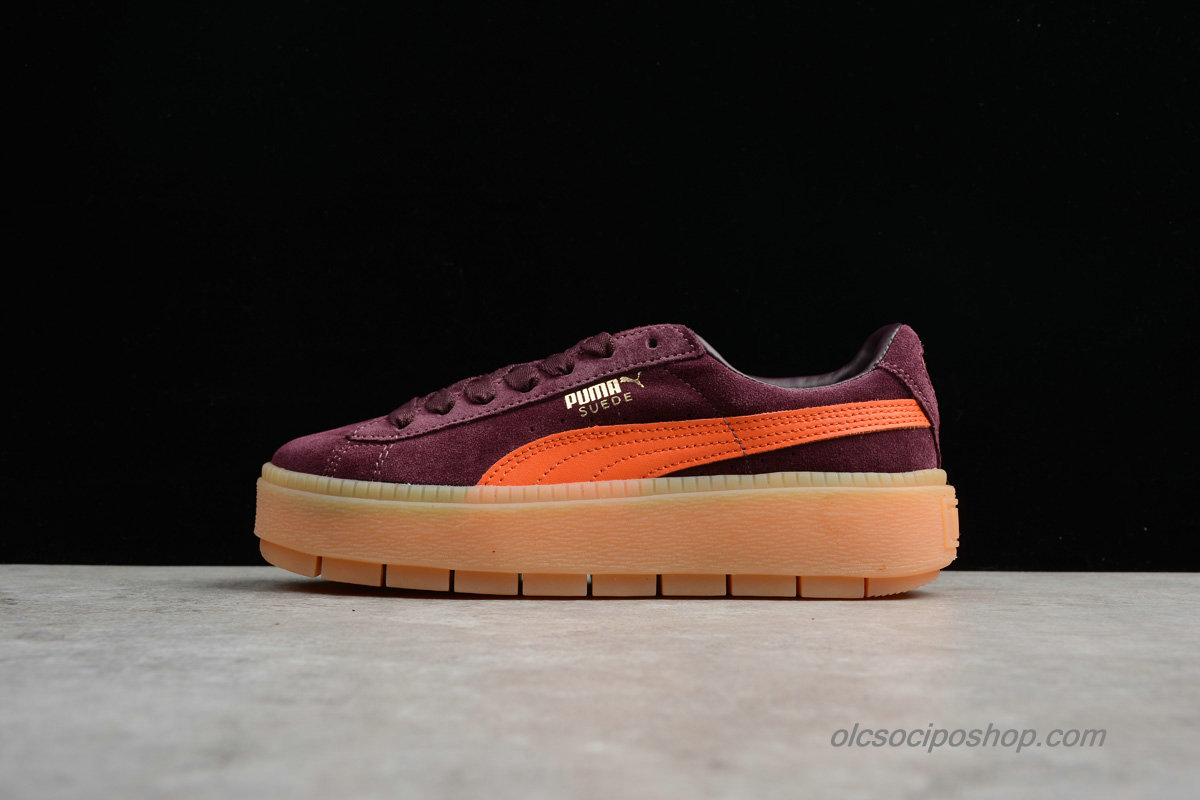 Női Puma Suede Platform Bordeaux/Narancs Cipők (367057-01)