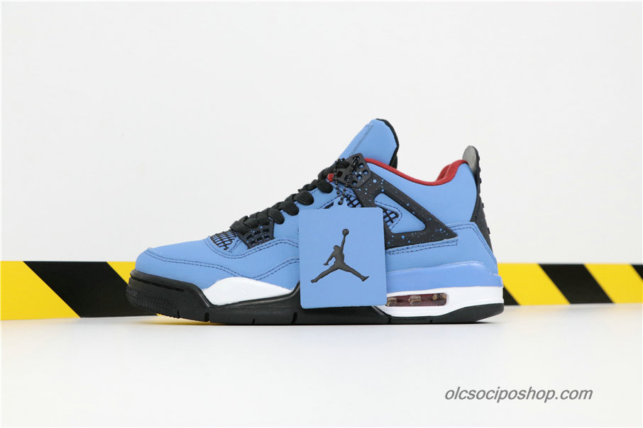 Férfi Travis Scott Air Jordan 4 Retro Houston Oilers Kék/Fekete Cipők (308497-406)