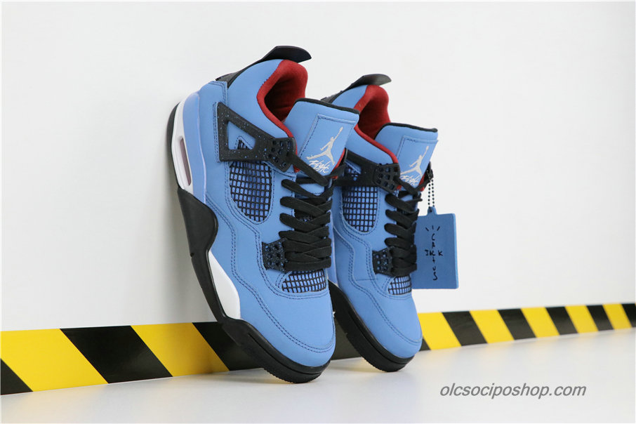 Férfi Travis Scott Air Jordan 4 Retro Houston Oilers Kék/Fekete Cipők (308497-406)