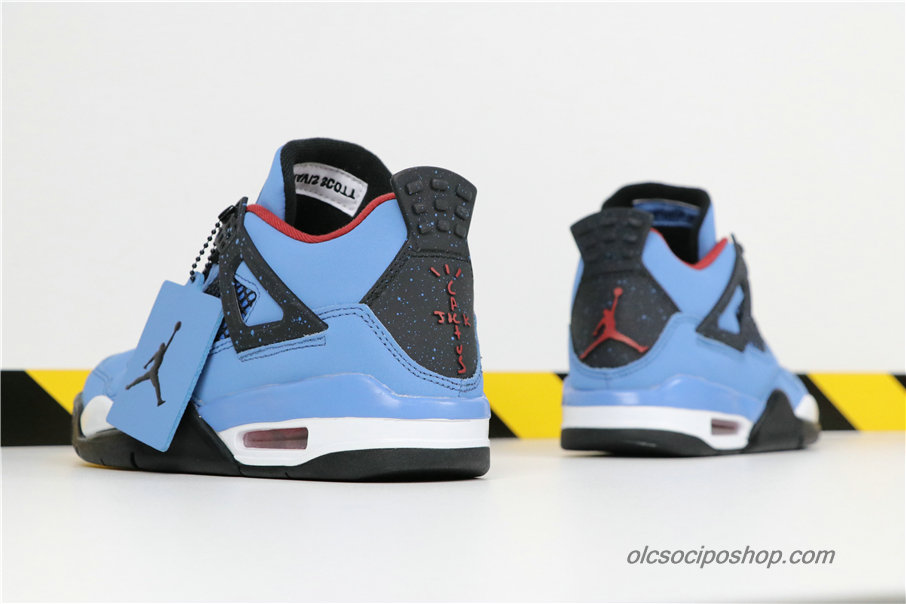 Férfi Travis Scott Air Jordan 4 Retro Houston Oilers Kék/Fekete Cipők (308497-406)